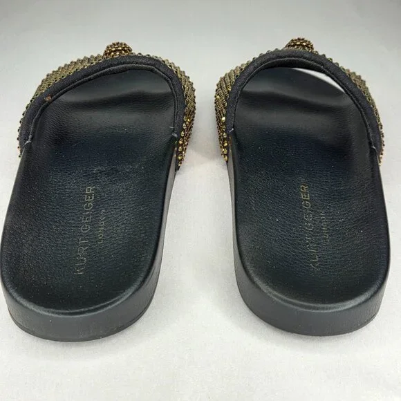 Kurt Geiger Women's Meena Eagle Gold Studded Slides Sandals - Picture 4 of 7